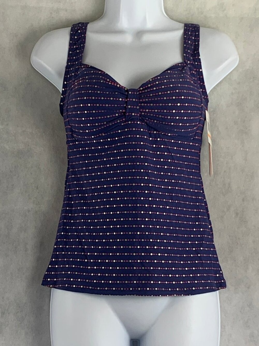 Captiva Women's Tropical Sea Tankini Swim Top, Navy Blue Multi, Small